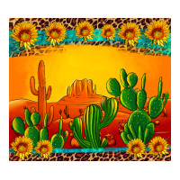 desert sunset with cactus sunflowers and leopard | Teevron