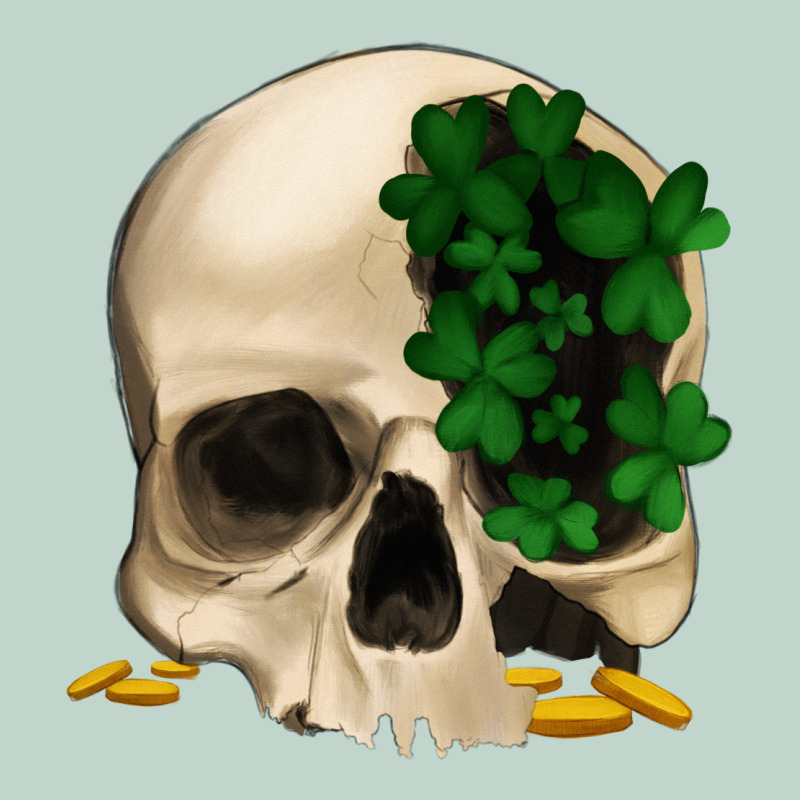 St Patrick's Day Skull With Clovers Zipper Hoodie by Jasminsmagicworld | Teevron