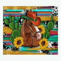 Western Horse Cowboy Hat Cactus Sunflowers Glitter Cowhide Serape Turq Premium Hoodie | Teevron