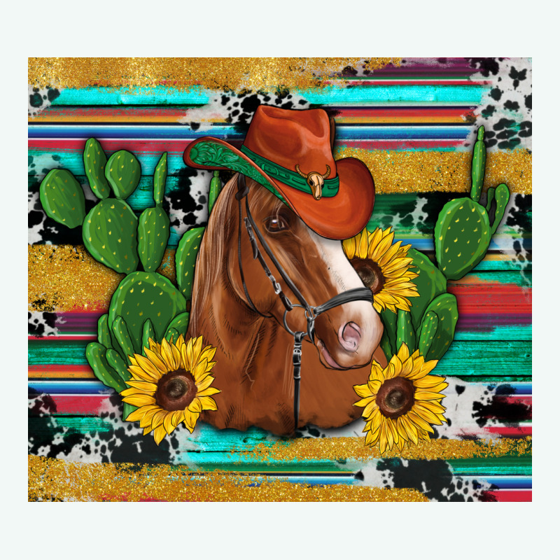 Western Horse Cowboy Hat Cactus Sunflowers Glitter Cowhide Serape Turq Premium Hoodie by Artiststas | Teevron