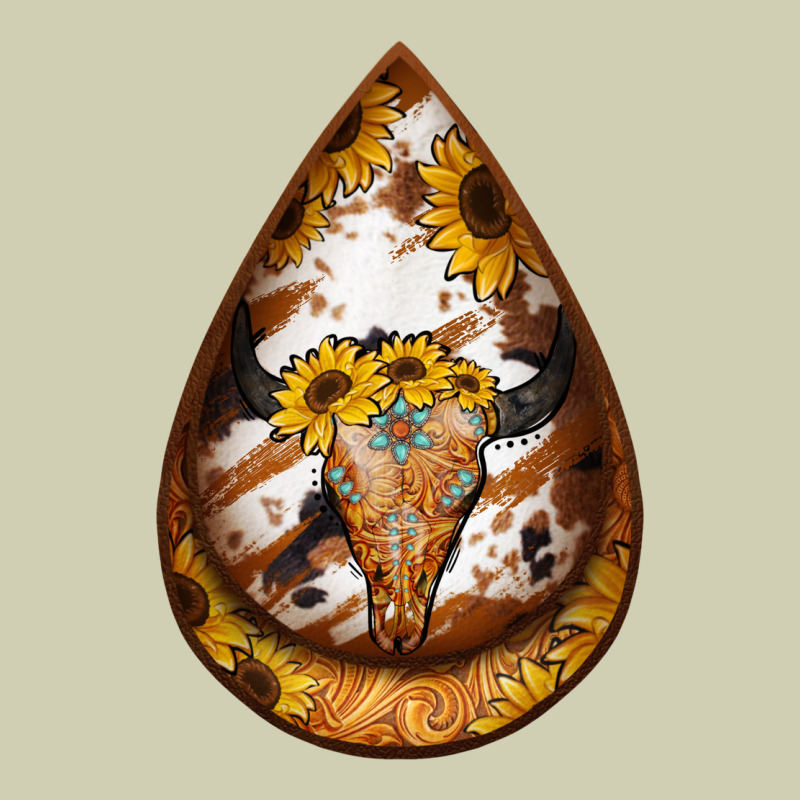 Sunflower Tooled Leather Bullskull Teardrop Earrings Heavy Core Tee by Jasminsmagicworld | Teevron