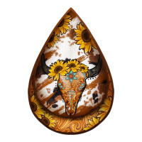 sunflower tooled leather bullskull teardrop earrings | Teevron