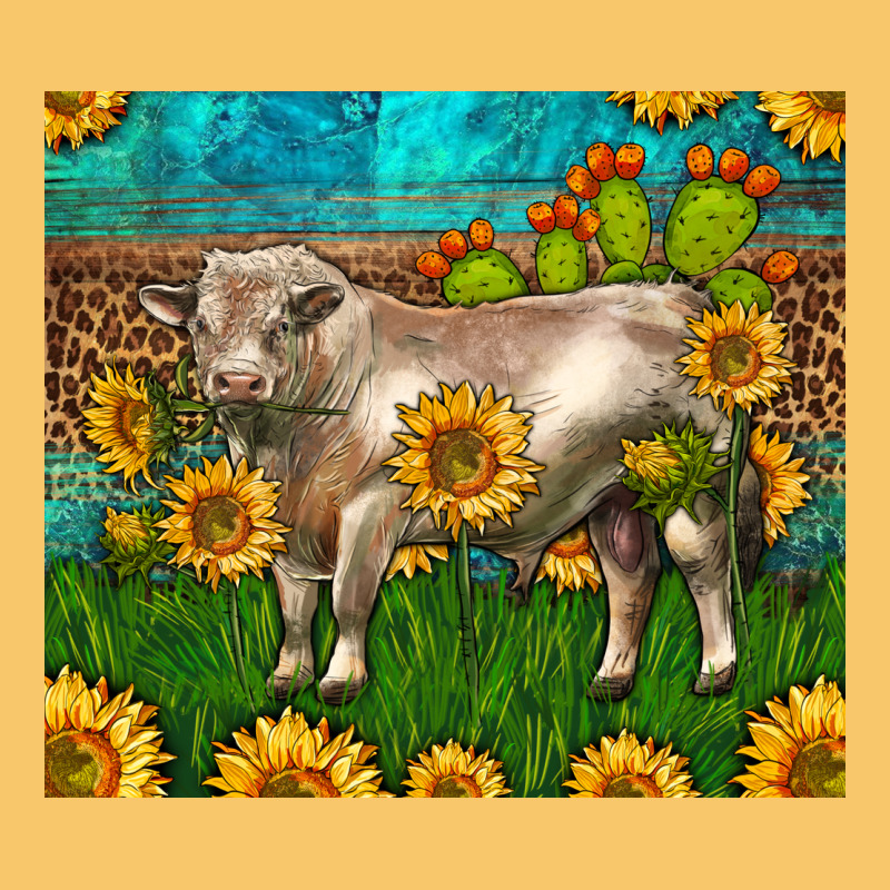 Western Charolais Bull With Sunflowers Vintage Hoodie by LillyAllenDesigns | Teevron