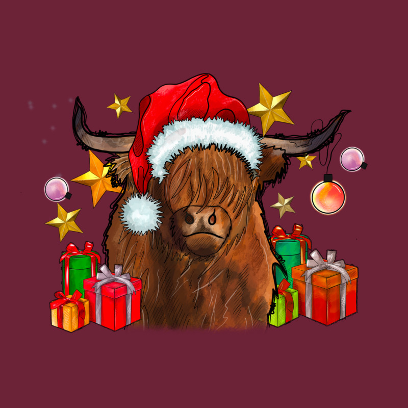 Festive Highland Cow Long Sleeve Tee by CowhideDigitalArt | Teevron