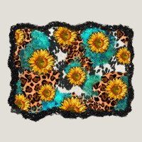 Cowhide Leopard Turquoise Sunflowers Pattern Olivia Heavy Core Tee | Teevron