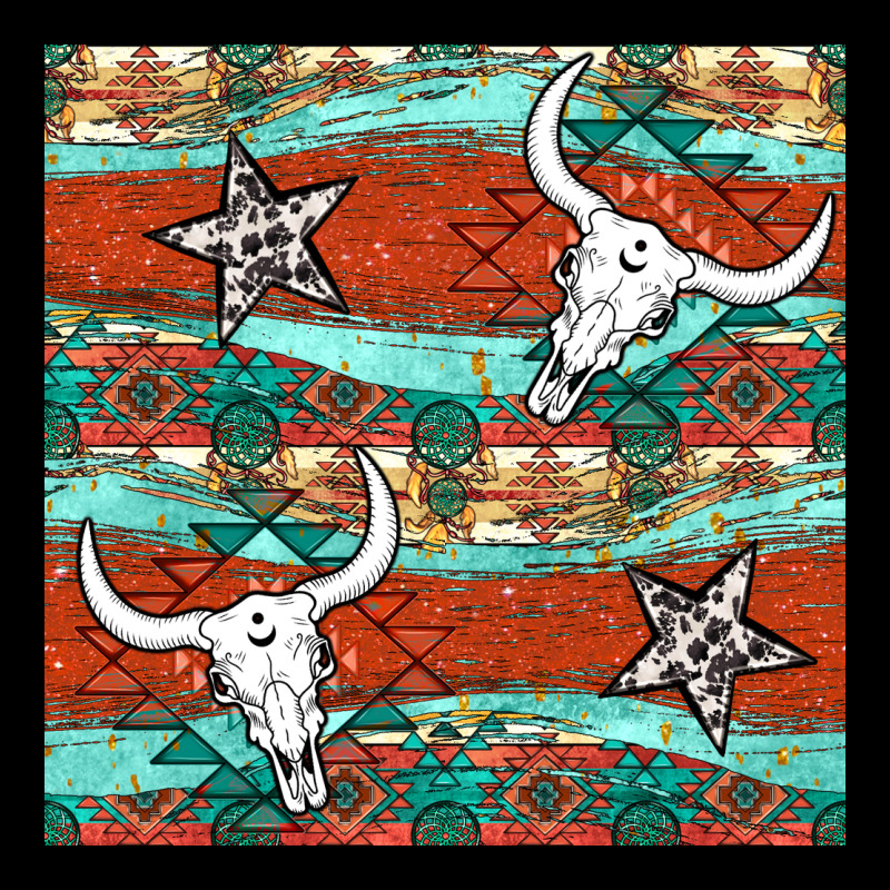 Western Aztec Bull Skull Stars Seamless Pattern Ladies Tee by BundleAndBundleShop | Teevron
