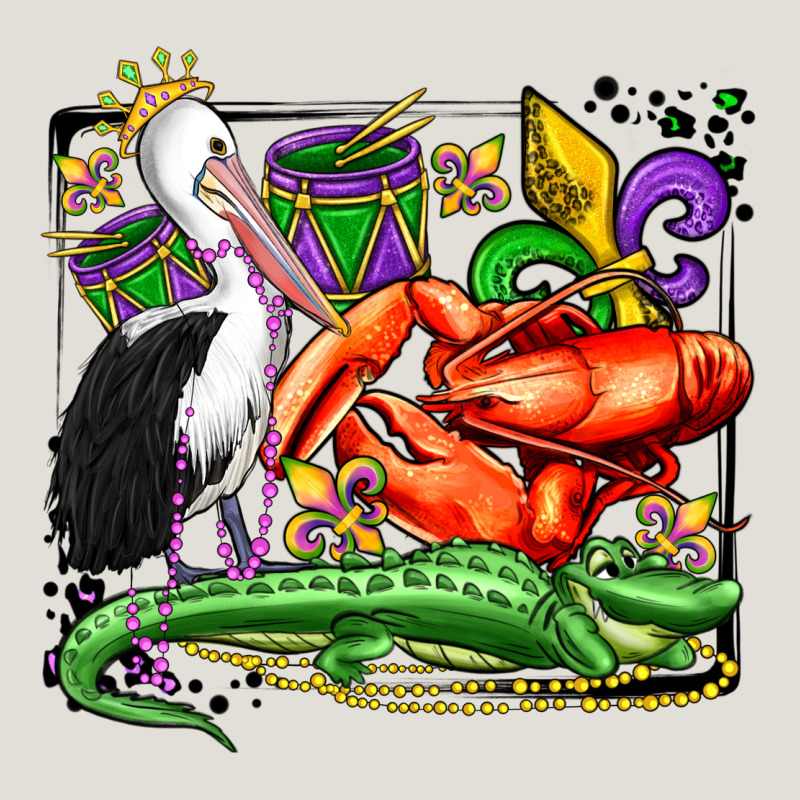 Mardi Gras Pelican Crawfish Crocodile Heavy Core Tee by OliviaCreatesArt | Teevron