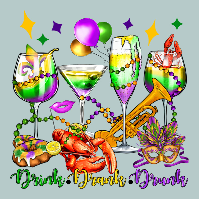 Drink Drank Drunk Mardi Gras Wine Glasses Olivia Heavy Core Tee by OliviaCreatesArt | Teevron