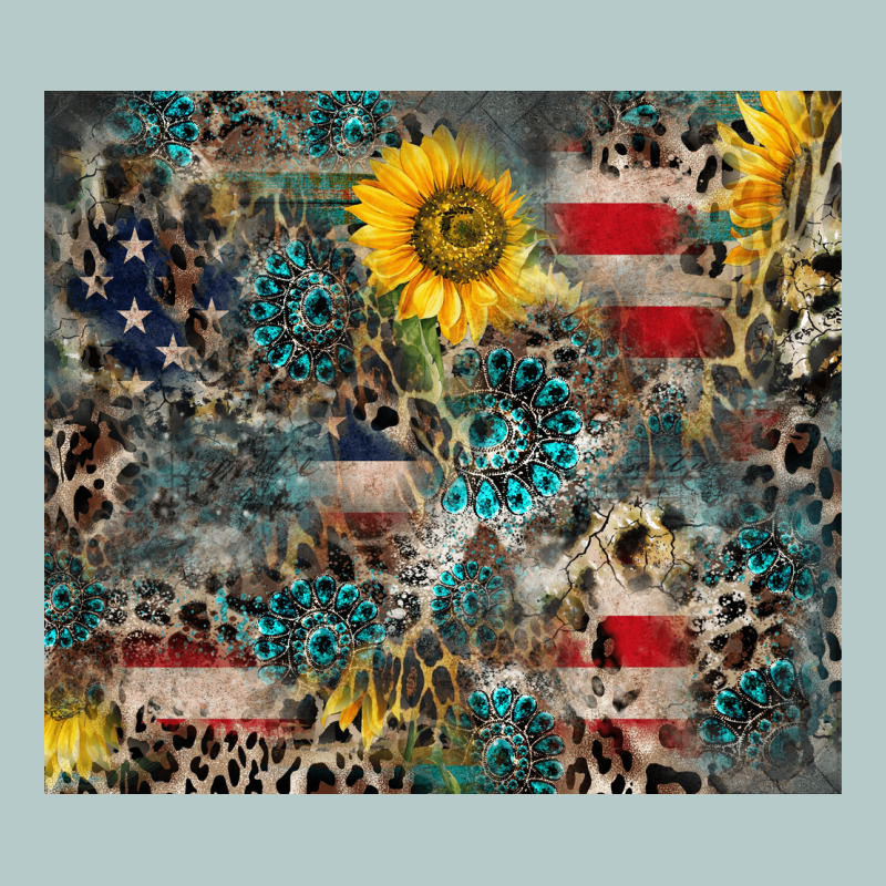 America Flag Leopard Gemstone Sunflower Heavy Core Tee by CowCowDesign | Teevron