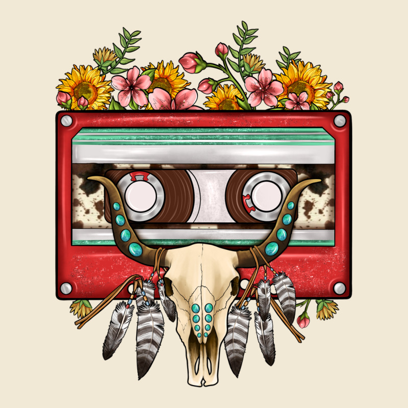 Bull Skull Sunflower Floral Cassette Ladies Tee by FaDigitalArtStudio | Teevron