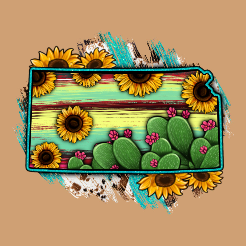 Kansas Map Sunflower Catus Serape Vintage Tee by RanaPortraitStore | Teevron