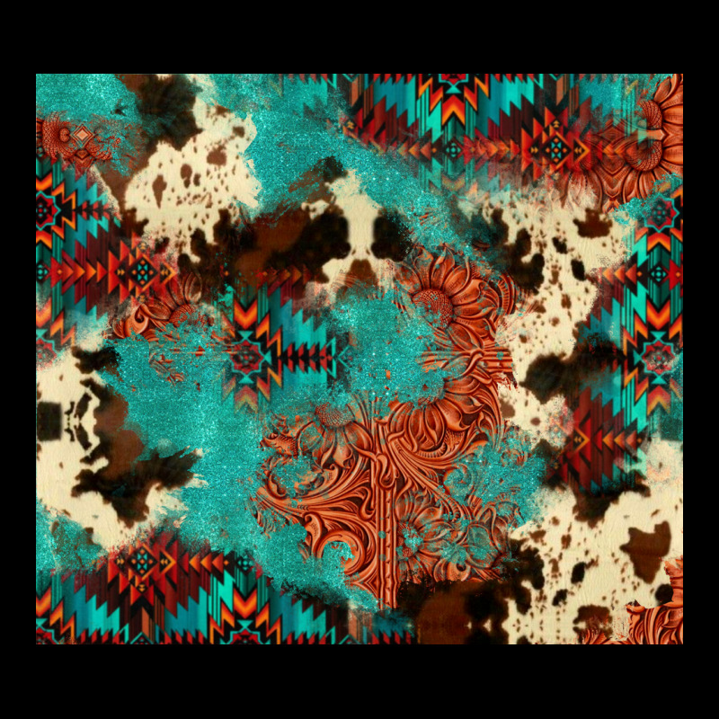 Serape Turquoise Glitter Cowhide  Tooled Leather  Tumbler Ladies Tee by FaDigitalArtStudio | Teevron