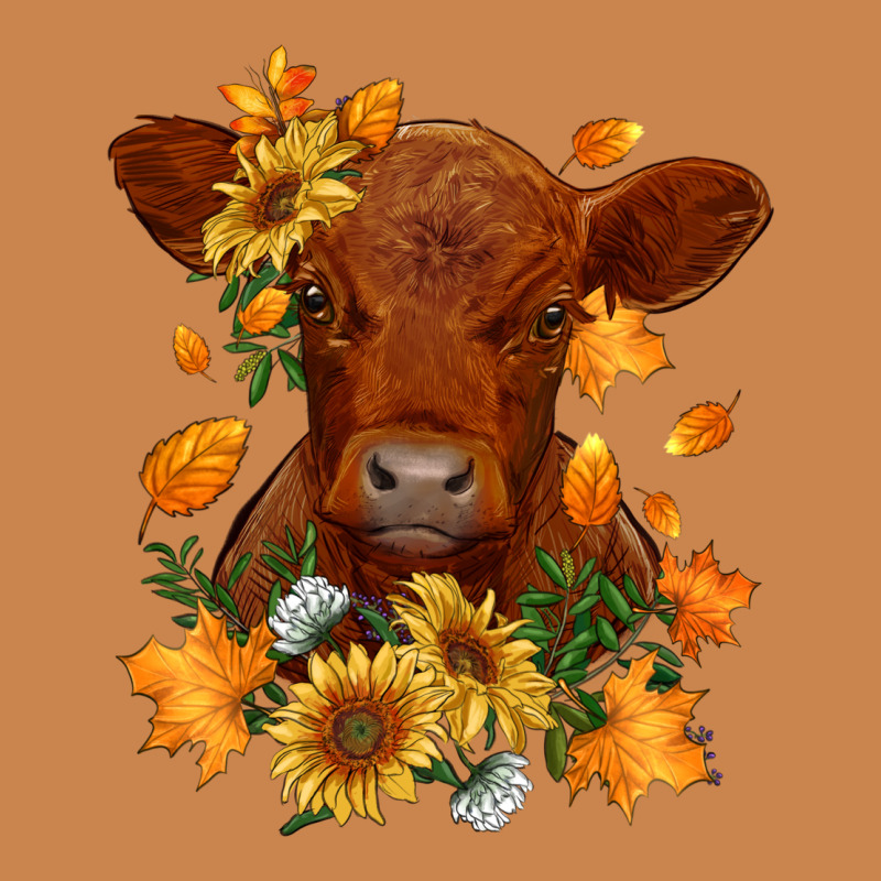 Fall Red Angus Calf Dried Leaves And Sunflowers Heavyweight Hoodie by RanaPortraitStore | Teevron