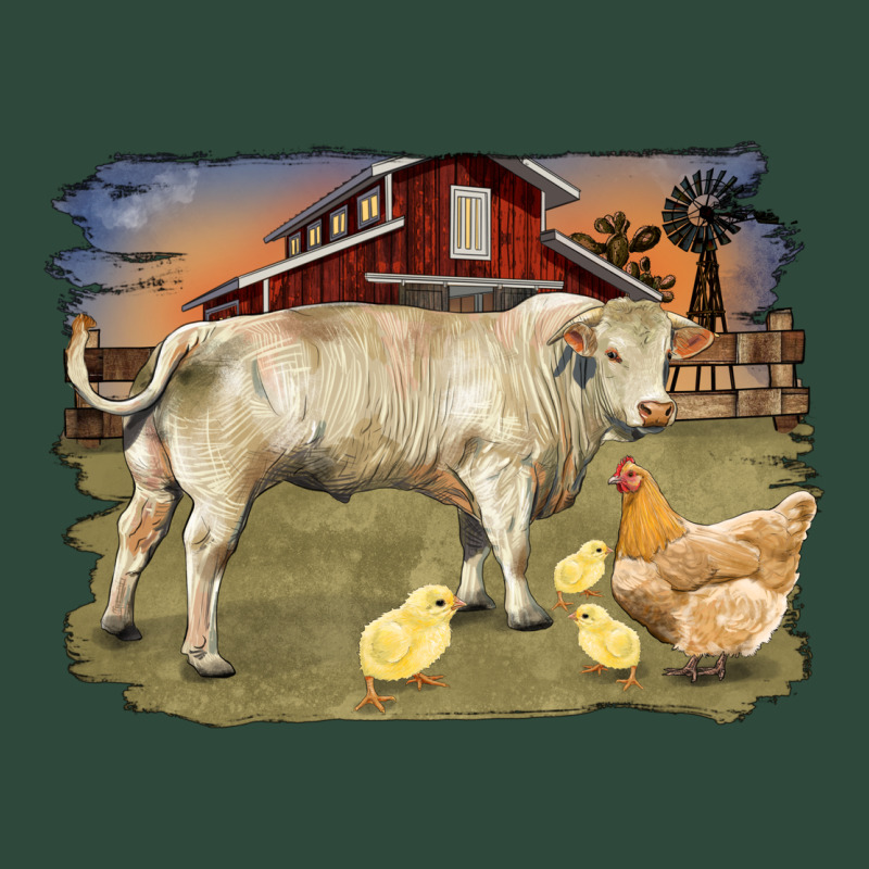 Charolaris Bull And Chicken In Barnyard Zipper Hoodie by RanaPortraitStore | Teevron