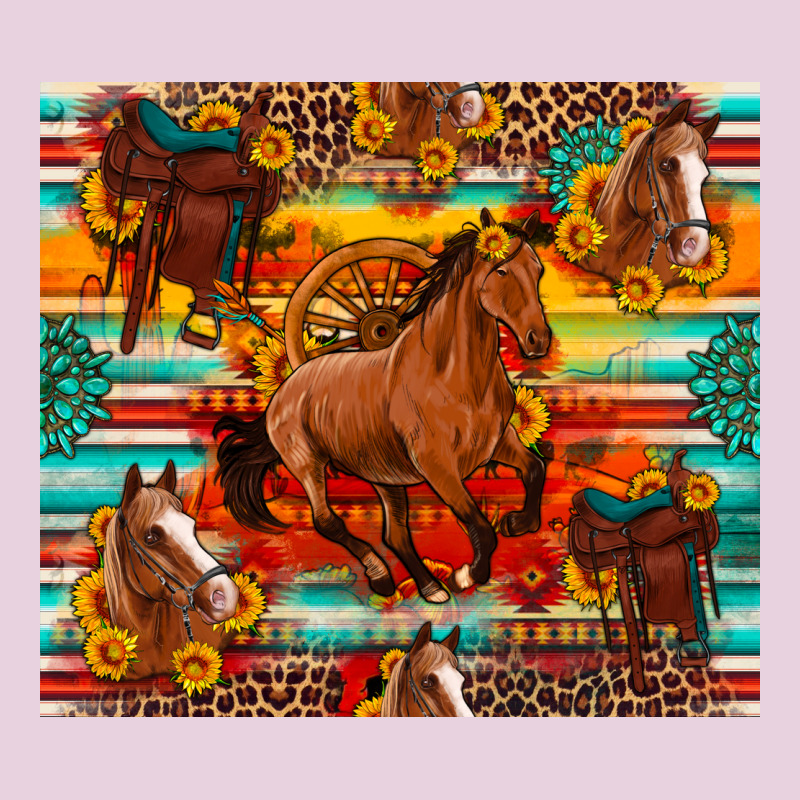 Galloping Horse Serape Sunflowers Turquoise And Saddles Classic Tee by Artiststas | Teevron
