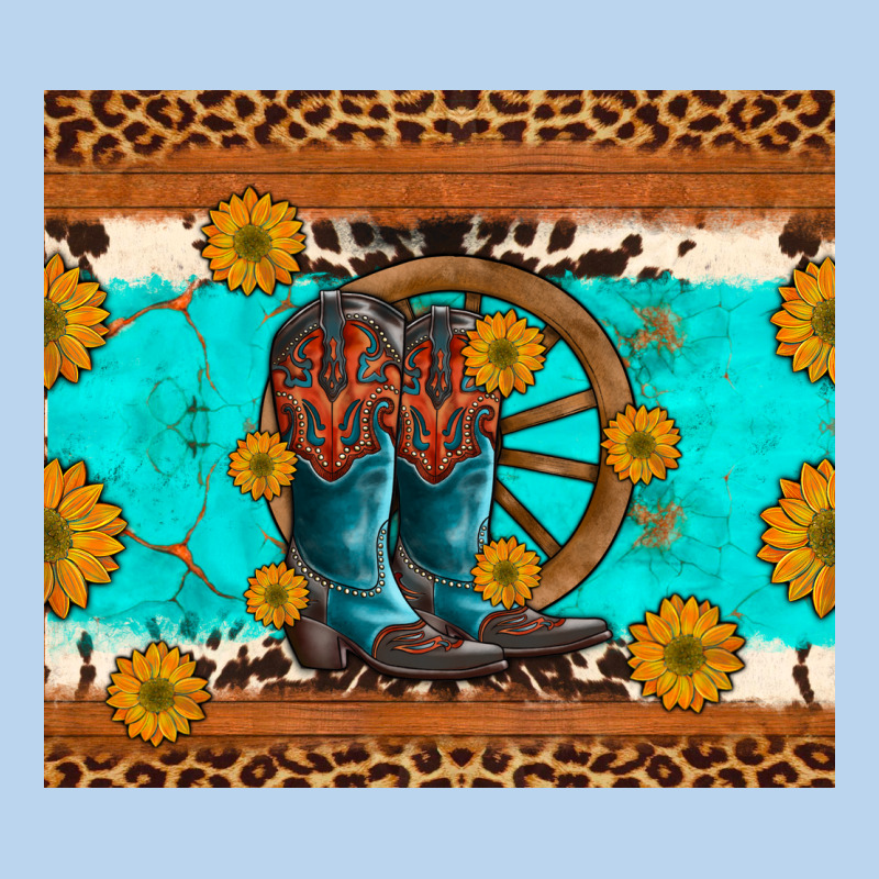Cowboy Boots And Sunflowers Turquoise Leopard Background Classic Tee by Artiststas | Teevron