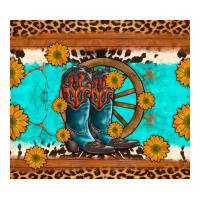 cowboy boots and sunflowers turquoise leopard background | Teevron