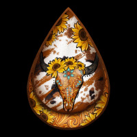 Sunflower Tooled Leather Bullskull Teardrop Earrings Urban Hoodie | Teevron