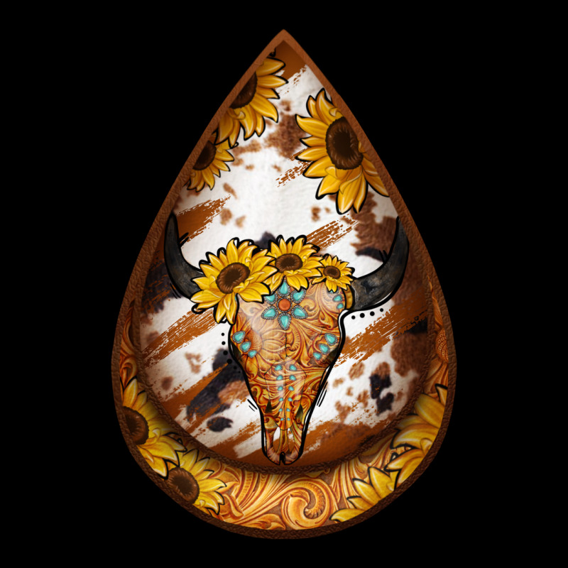Sunflower Tooled Leather Bullskull Teardrop Earrings Urban Hoodie by Jasminsmagicworld | Teevron