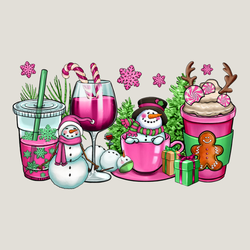 Pink Christmas Snowman Coffee Cups Heavy Core Tee by OliviaCreatesArt | Teevron