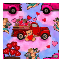 Valentines Day Truck And Cupid In The Sky Seamless Pattern Ladies Tee | Teevron
