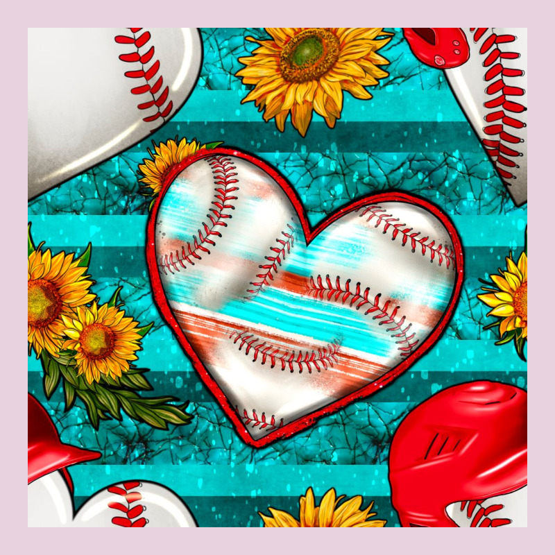 Baseball Hearts And Sunflowers With Turquoise Gemstone Seamless Patter Ladies Tee by BundleAndBundleShop | Teevron
