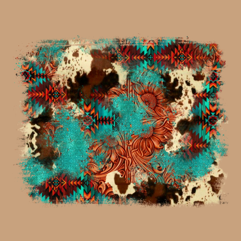 Aztec Turquoise Glitter Cowhide  Tooled Leather Ba Vintage Tee by FaDigitalArtStudio | Teevron