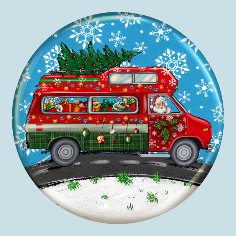 Santa Claus With Retro Van  Christmas Ornament Ladies Tee by BundleAndBundleShop | Teevron