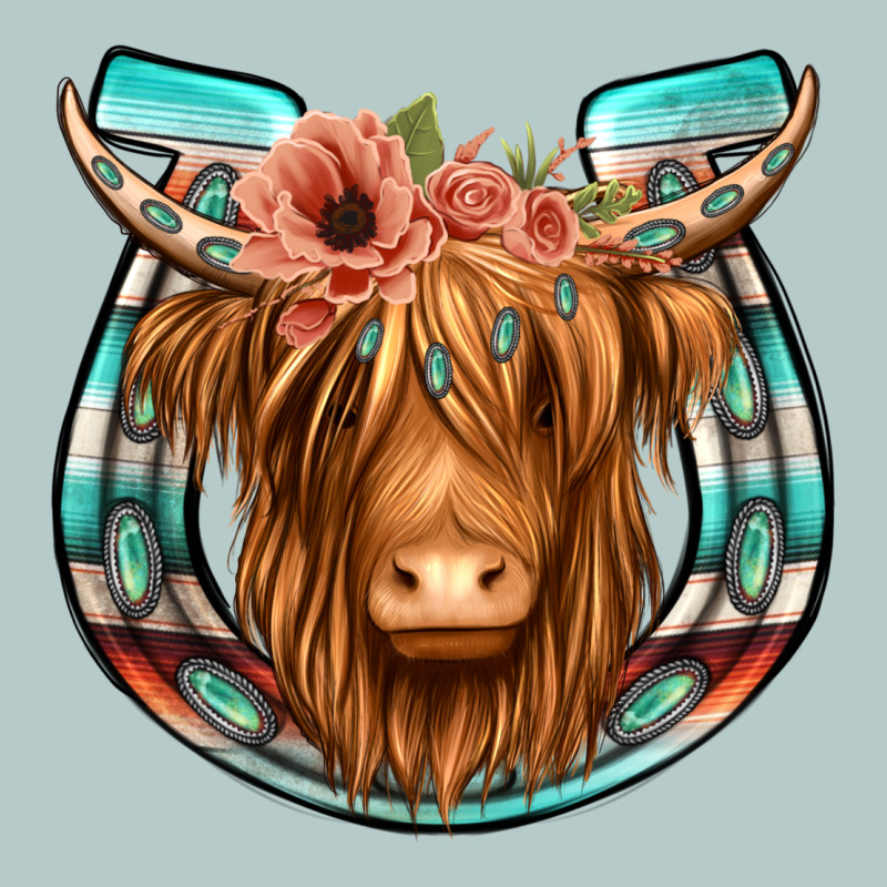Highland Cow Serape Floral Headband Horseshoe Heavy Core Tee by Jasminsmagicworld | Teevron