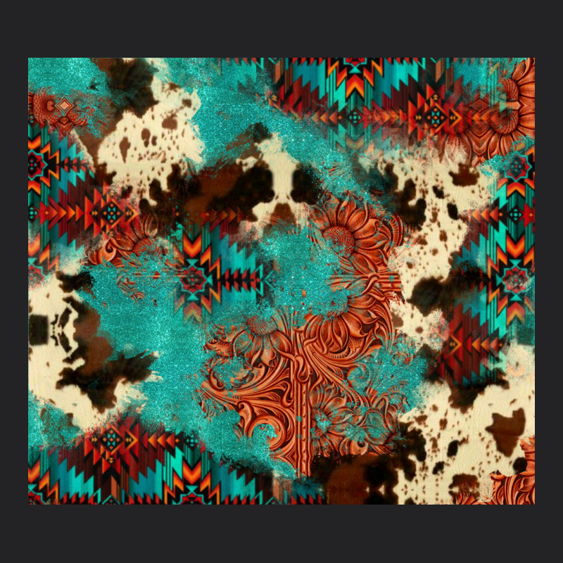 Serape Turquoise Glitter Cowhide  Tooled Leather  Tumbler Vintage Tee by FaDigitalArtStudio | Teevron