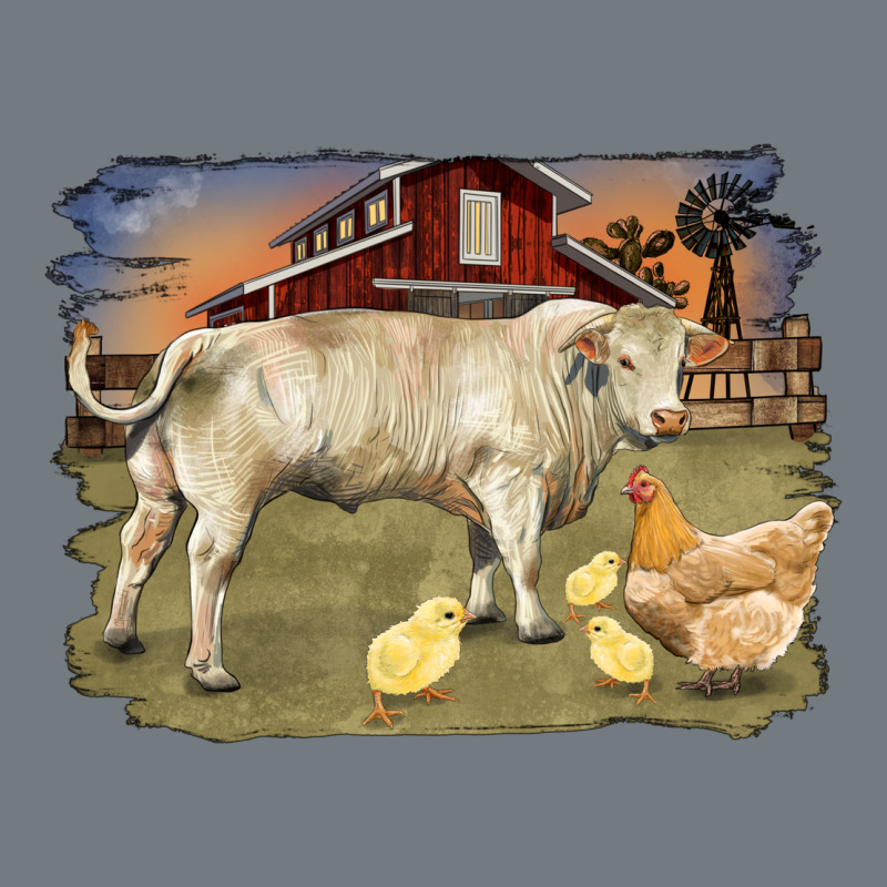 Charolaris Bull And Chicken In Barnyard Heavyweight Sweatshirt by RanaPortraitStore | Teevron
