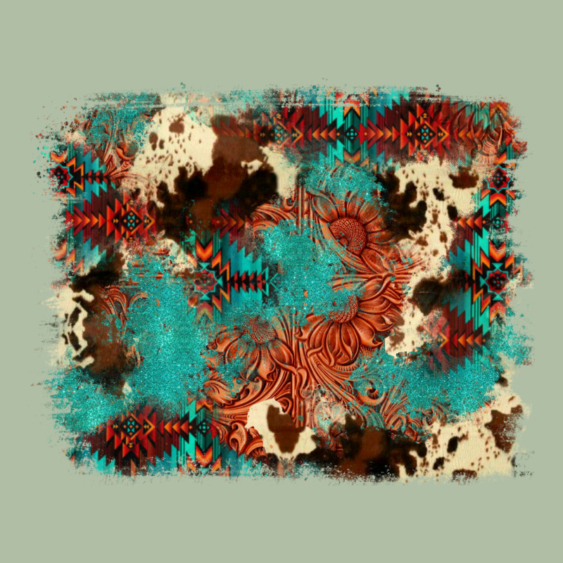 Aztec Turquoise Glitter Cowhide  Tooled Leather Ba Urban Heavy Tee by FaDigitalArtStudio | Teevron