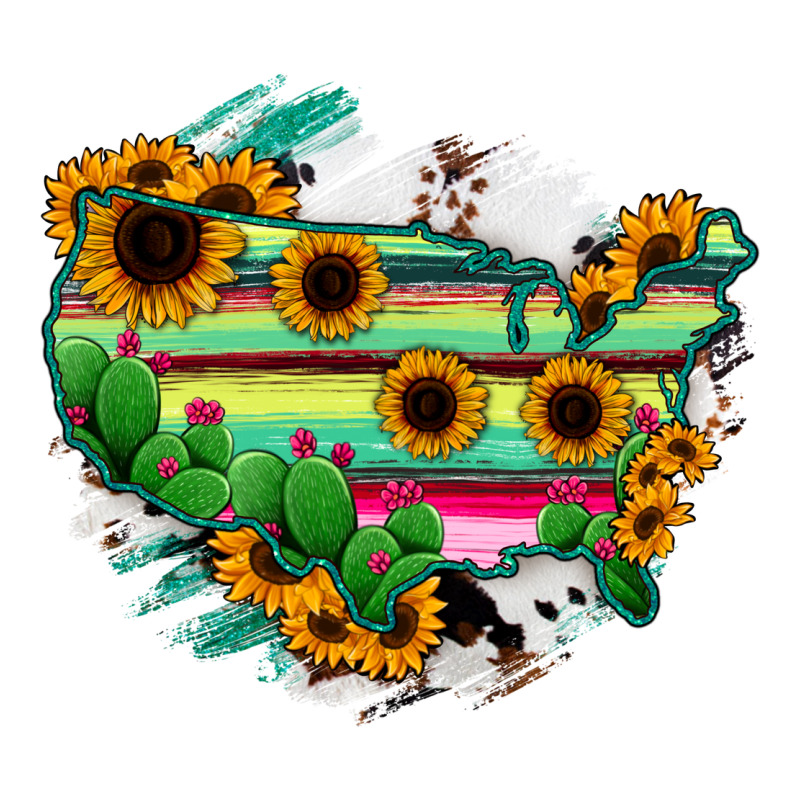 America Map Sunflower Cactus Serape Premium Tee by RanaPortraitStore | Teevron