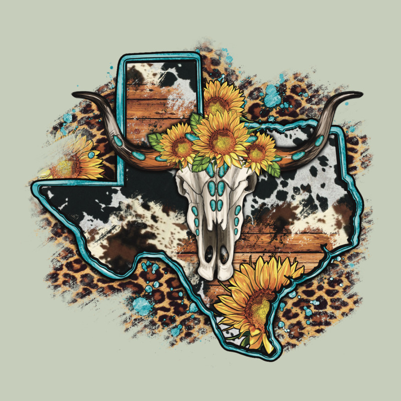 Bull Skull Leopard Cowhide Sunflower Texas Map Classic Tee by Artiststas | Teevron