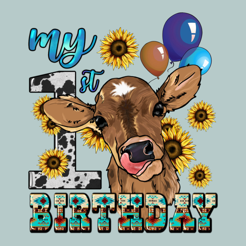 My First Birthday Baby Cow Sunflower Heavy Core Tee by HowdyJamesFarm | Teevron