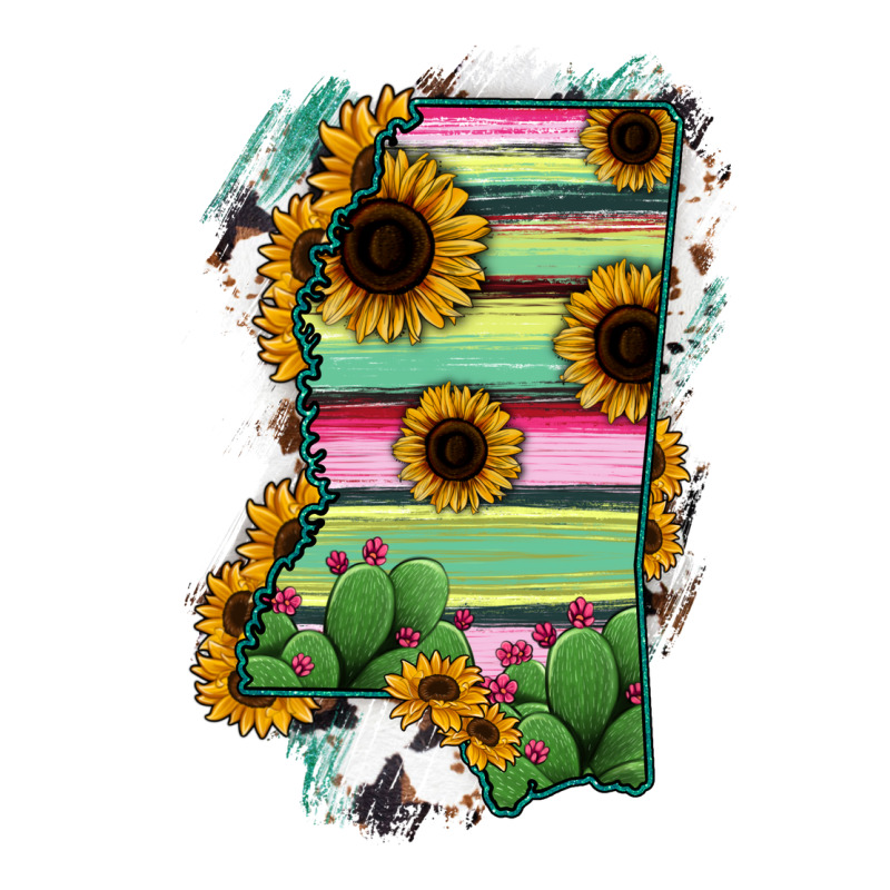Mississippi Map Sunflower Cactus Serape Premium Tee by RanaPortraitStore | Teevron