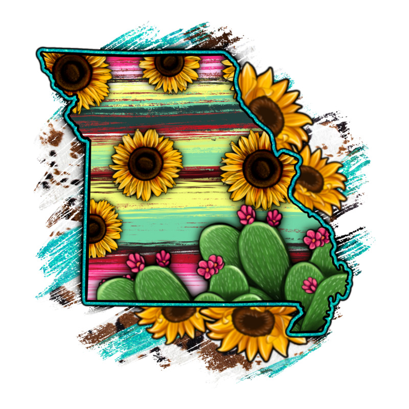 Missouri Map Sunflower Cactus Serape Premium Tee by RanaPortraitStore | Teevron
