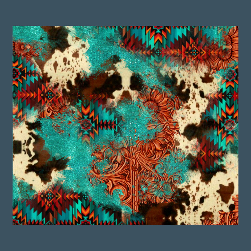 Serape Turquoise Glitter Cowhide  Tooled Leather  Tumbler Urban Heavy Tee by FaDigitalArtStudio | Teevron