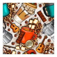 camping coffee cups marshmallow and moka pot with leopard seamless pat | Teevron