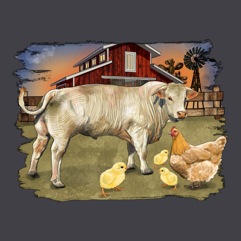 Charolaris Bull And Chicken In Barnyard Heavyweight Hoodie by RanaPortraitStore | Teevron