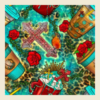 Faith Coffee Cup And Cross With Leopard And Roses Seamless Pattern Bbs Ladies Tee | Teevron