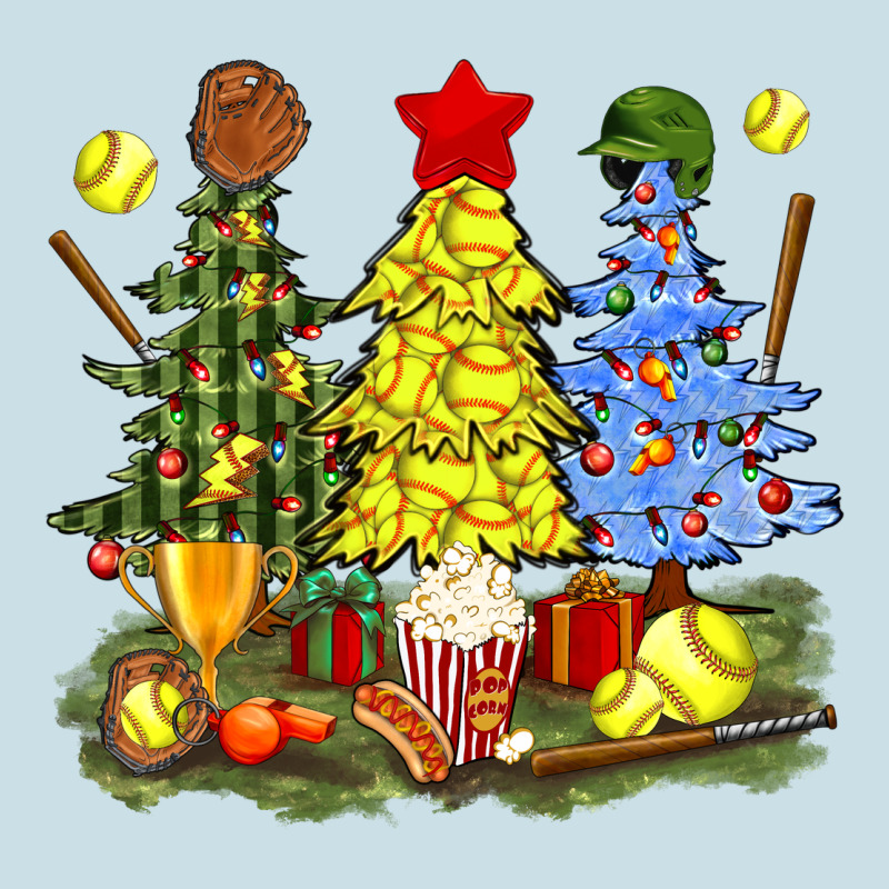 Christmas With Softball Trees Bbs Ladies Tee by BundleAndBundleShop | Teevron