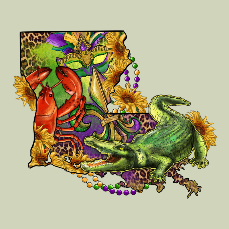Louisiana Map With Mardi Gras Crocodile Heavyweight Hoodie by RanaPortraitStore | Teevron