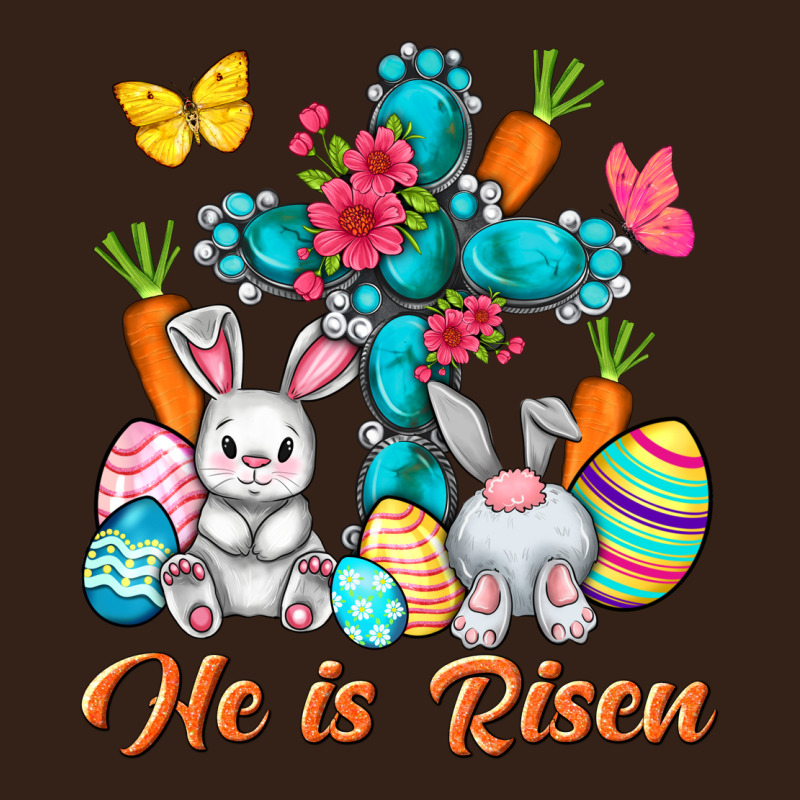 He Is Risen With Cross Easter Day Heavy Core Tee by HowdyJamesFarm | Teevron