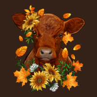 Fall Red Angus Calf Dried Leaves And Sunflowers Heavy Core Tee | Teevron