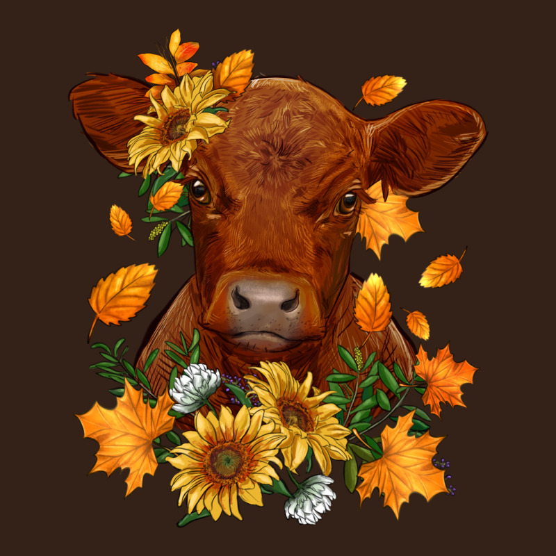 Fall Red Angus Calf Dried Leaves And Sunflowers Heavy Core Tee by RanaPortraitStore | Teevron