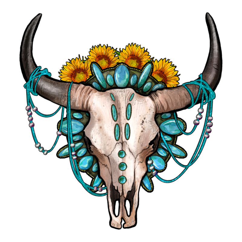 Sunflower Gemstone Bull Skull Premium Tee by OliviaCreatesArt | Teevron