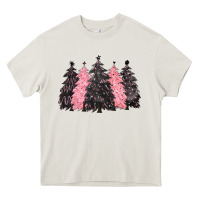 Cream pink christmas trees Heavy Core Tee - CowGirlArtShop