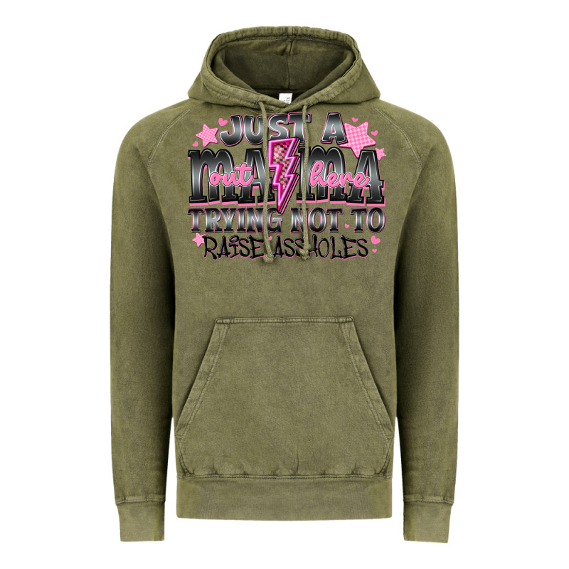 Just A Mama Out Here Trying Not To Raise Assholes Vintage Hoodie by CowhideDigitalArt | Teevron