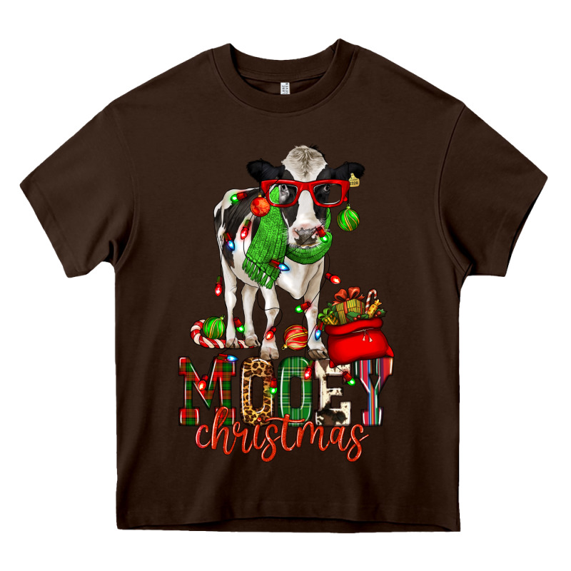 Mooey Christmas Holstein Cow Heavy Core Tee by CowGirlArtShop | Teevron
